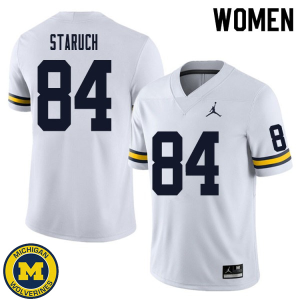 Women Michigan Wolverines #84 Sam Staruch White Alumni Football Jersey